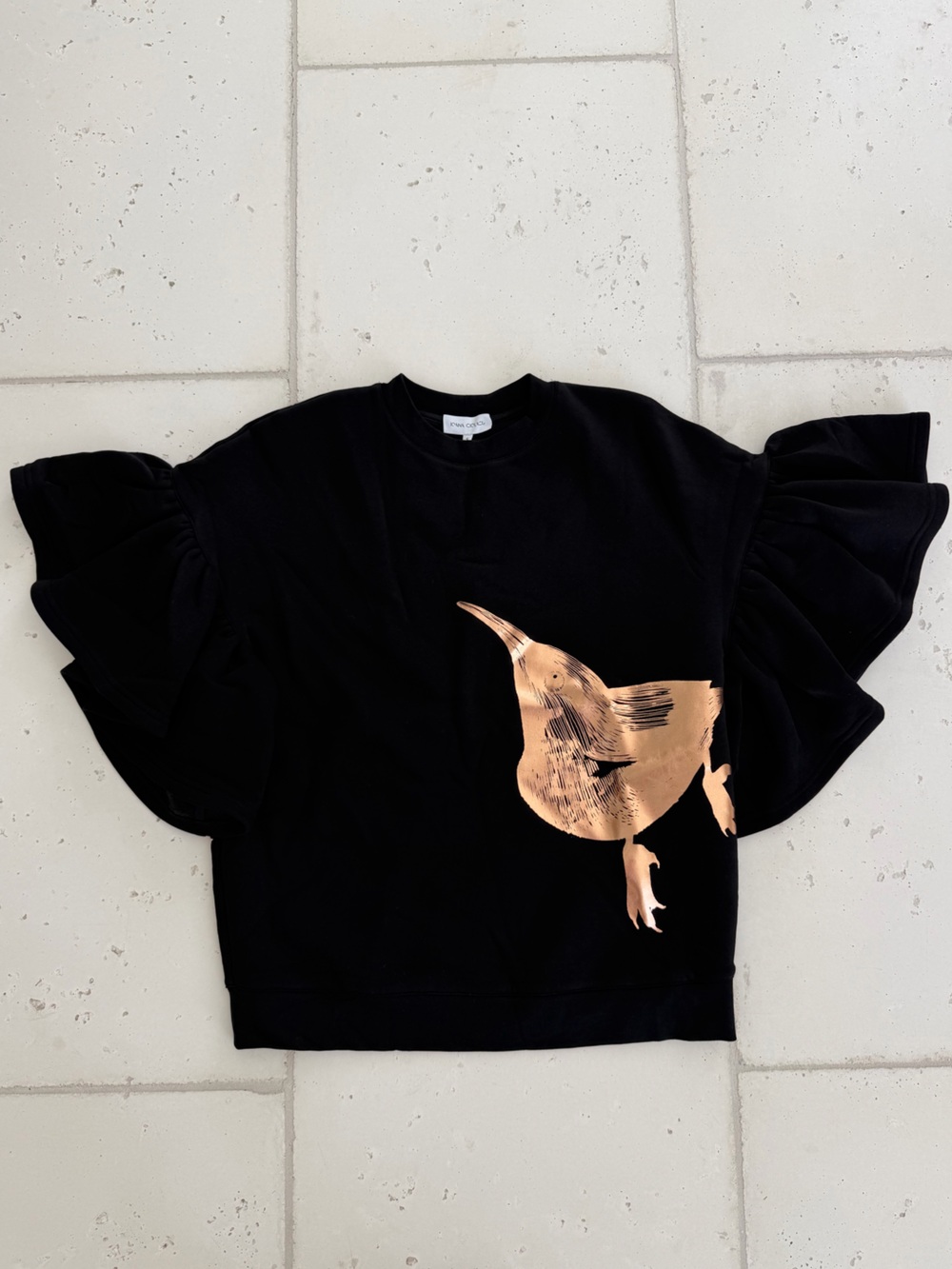 Ioana Ciolacu Gold Bird Ruffled Seweatshirt